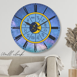 Reloj Redondo Grande astrología zodiaca números romanos celestiales