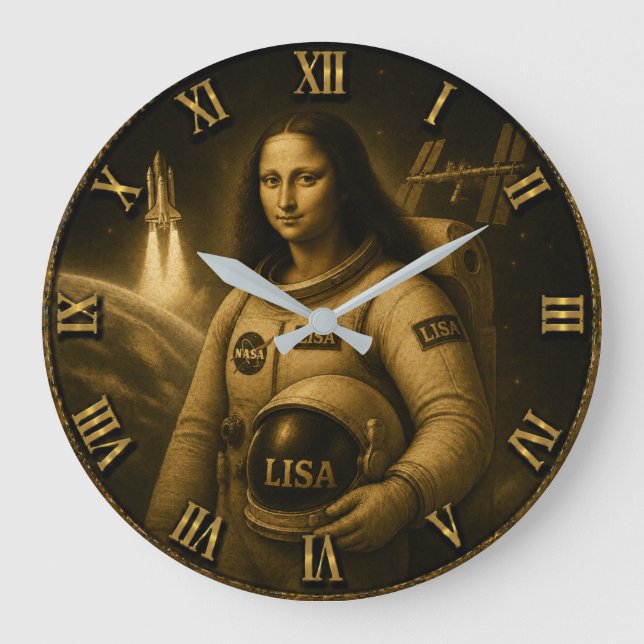 Reloj Redondo Grande Astronaut Funny Mona Lisa Space Explorer Gift (Anverso)