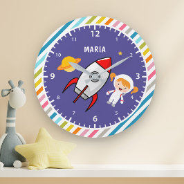 Reloj Redondo Grande Astronauta Chica Cute - Sala para niños