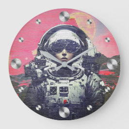 Reloj Redondo Grande Astronauta Cyberpunk - Espacio Neon Rosa