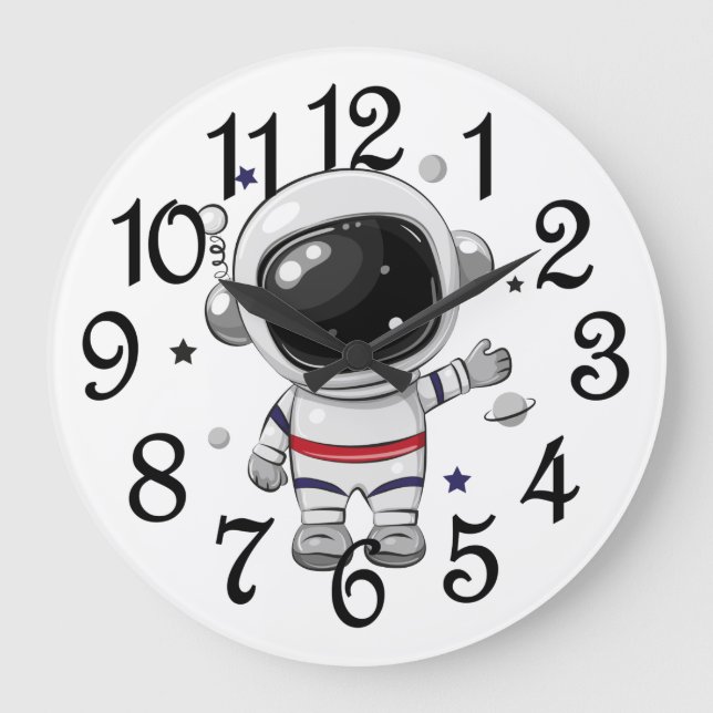 Reloj Redondo Grande Astronauta de bebé de guardería (Anverso)