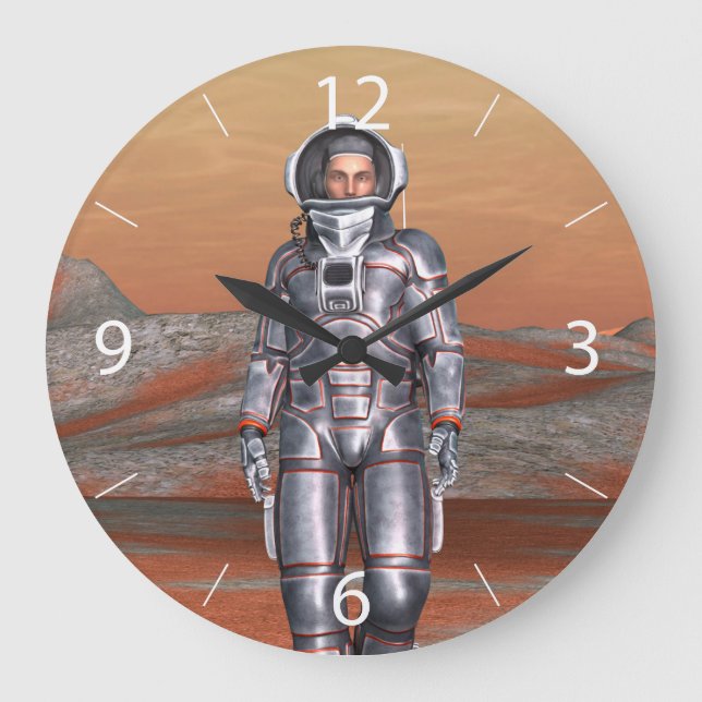 Reloj Redondo Grande Astronauta Marte - Explorador Espacial en Planeta  (Anverso)