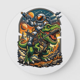 Reloj Redondo Grande Astronauta montando un T-Rex – Dinosaurio Espacial