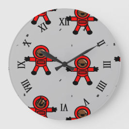 Reloj Redondo Grande Astronautas rojos sobre gris