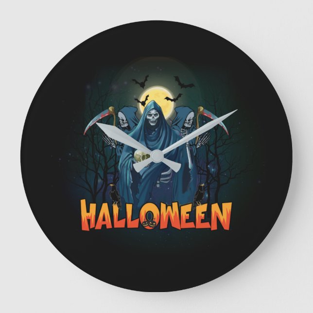 Reloj Redondo Grande Asustada Noche de Skeleton Halloween, mi estado de (Anverso)