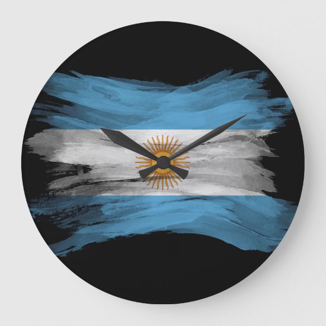 Reloj Redondo Grande Ataque de pincel de la bandera argentina, bandera  (Anverso)