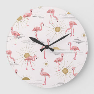 Reloj Redondo Grande Atardecer de flamenco: patrón de doodle vintage.