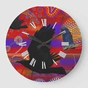 Reloj Redondo Grande Atardecer en el lago Wendouree Arte aborigen austr
