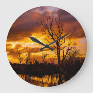 Reloj Redondo Grande Atardecer junto al lago
