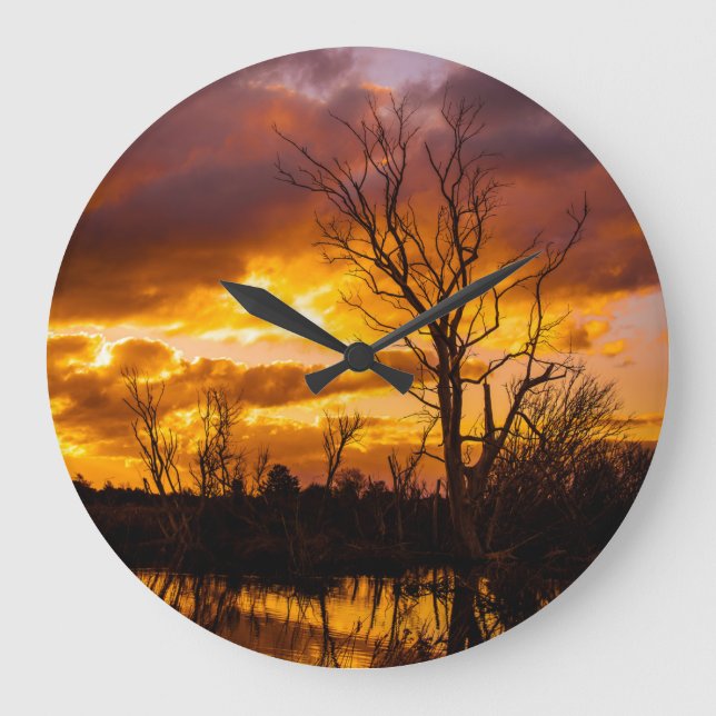 Reloj Redondo Grande Atardecer junto al lago (Anverso)