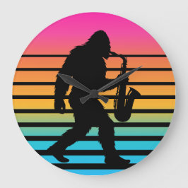 Reloj Redondo Grande Atardecer Saxofón Bigfoot Retro