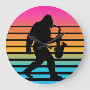 Reloj Redondo Grande Atardecer Saxofón Bigfoot Retro