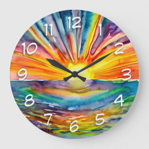 Reloj Redondo Grande Atardecer sobre la reflexión sobre el agua   Arte 