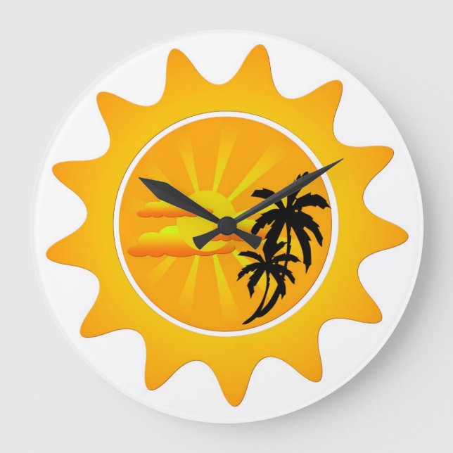 Reloj Redondo Grande Atardecer tropical (Anverso)