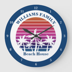 Reloj Redondo Grande Atardecer tropical de palmera Personalizado