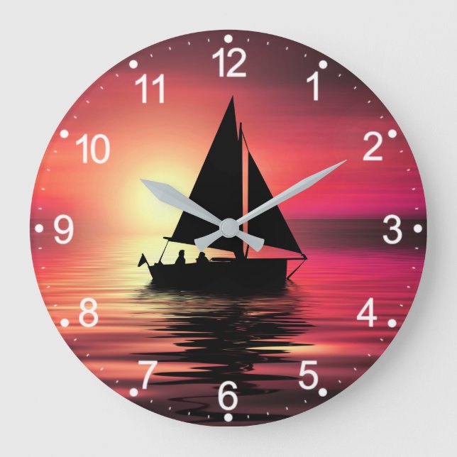Reloj Redondo Grande Atardecer, velero en el mar-39186 (Anverso)