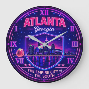 Reloj Redondo Grande Atlanta Georgia Neon Skyline