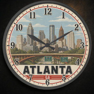 Reloj Redondo Grande Atlanta Georgia Skyline Vintage Travel Poster 