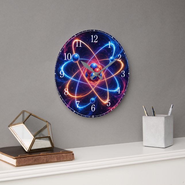 Reloj Redondo Grande Atom Wall Clock — Science-Inspired Design (Oficina)