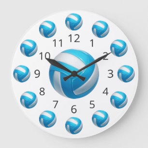 Reloj Redondo Grande Átomo de voleibol azul con números Reloj grande