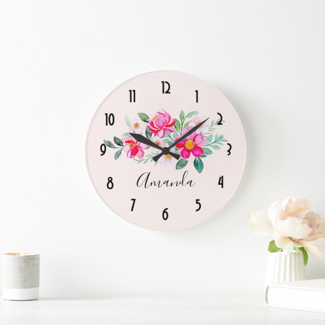 Reloj Redondo Grande Atractivo Bouquet de flores rosadas de Bonito (Hogar)