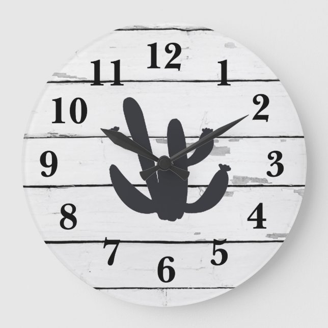 Reloj Redondo Grande Atrapado rústico en el Ilustracion Cactus (Anverso)