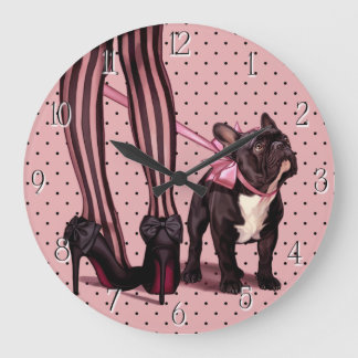 Reloj Redondo Grande Attachée à mon Bouledogue Français