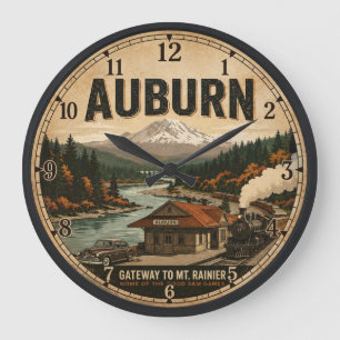 Reloj Redondo Grande Auburn Washington Mt. Rainier Vintage Travel Art