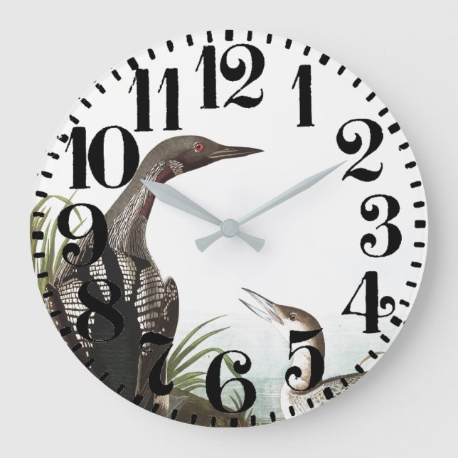Reloj Redondo Grande Audubon Loon Birds Wildlife Animal Wall Clock (Anverso)