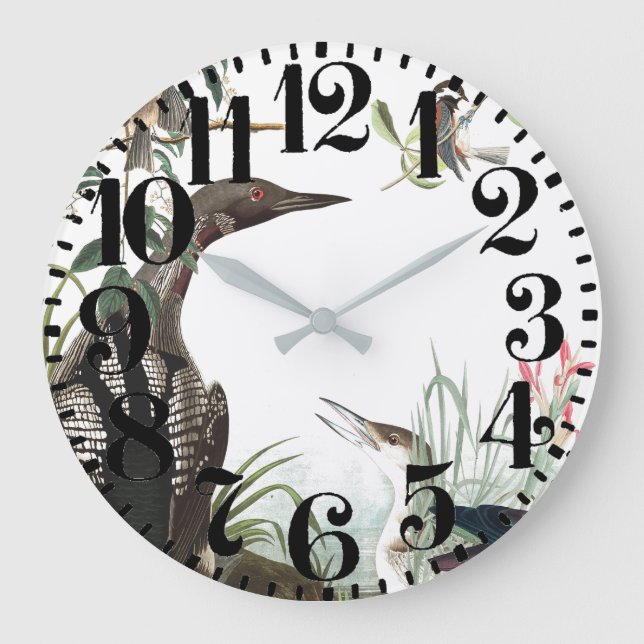Reloj Redondo Grande Audubon Loons Birds Big Number Wall Clock (Anverso)