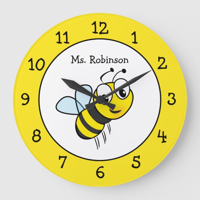 Reloj Redondo Grande Aula de Bumble Bee Teacher (Anverso)