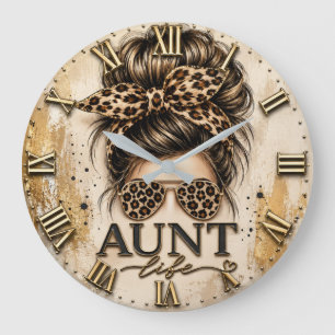 Reloj Redondo Grande Aunt Life Leopard Print Messy Bun Cheetah