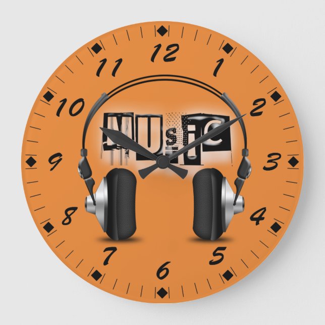 Reloj Redondo Grande Auriculares frescos con la música de la palabra (Anverso)