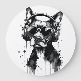 Reloj Redondo Grande Auriculares Guay Dog Mascotas cortos Tinta blanca 