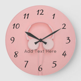 Reloj Redondo Grande Auriculares rosas con cables