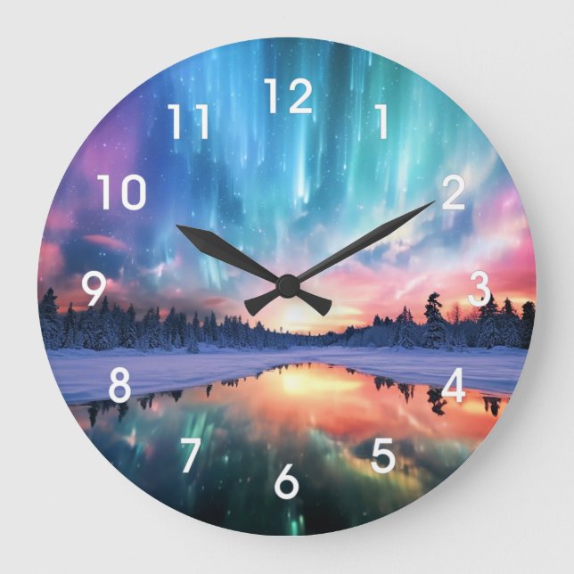 Reloj Redondo Grande Aurora Boreal, Luces del Norte, (Anverso)