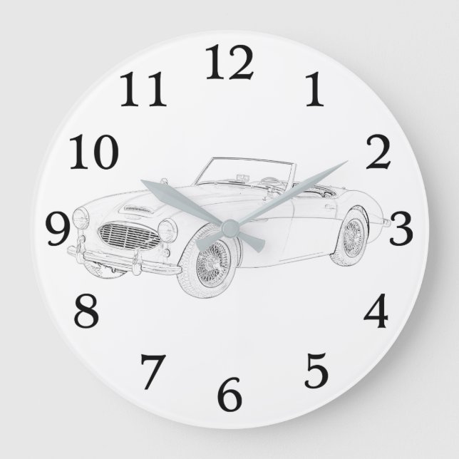 Reloj Redondo Grande Austin blanco y negro Healey British Sports Car (Anverso)
