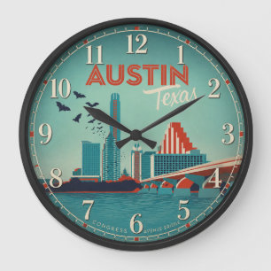 Reloj Redondo Grande Austin Texas Congress Avenue Bridge Skyline