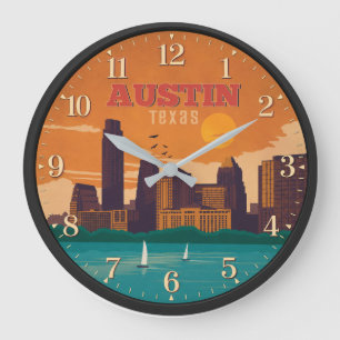 Reloj Redondo Grande Austin Texas Skyline Sunset