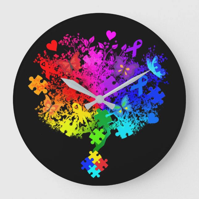 Reloj Redondo Grande Autism Spectrum Tree (Anverso)