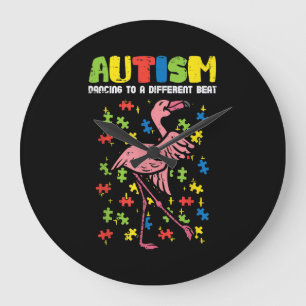 Reloj Redondo Grande Autismo Bailando Diferentes Golpes Flamingo Cute