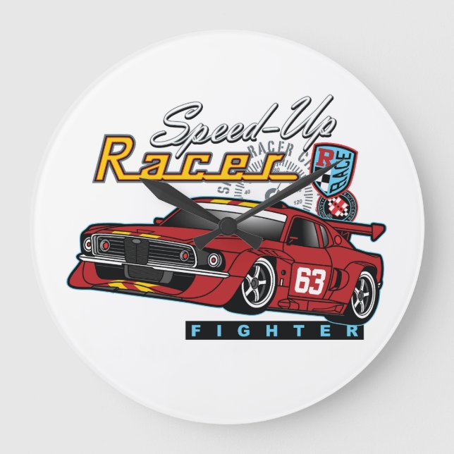 Reloj Redondo Grande Auto de Carreras _ Motor 12 (Anverso)