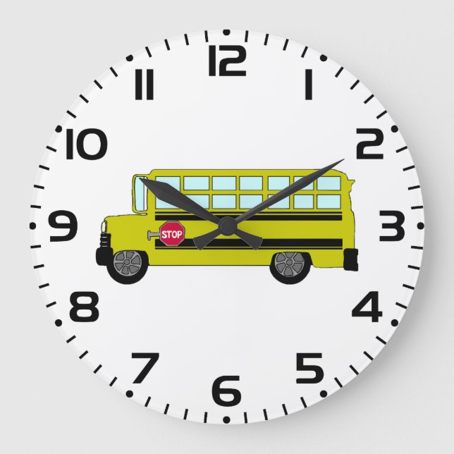 Reloj Redondo Grande Autobús Escolar Amarillo con Señal de Parada (Anverso)