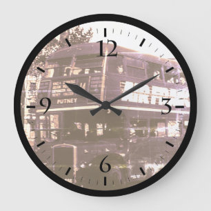 Reloj Redondo Grande Autobús inglés vintage de dos pisos Londres Clo