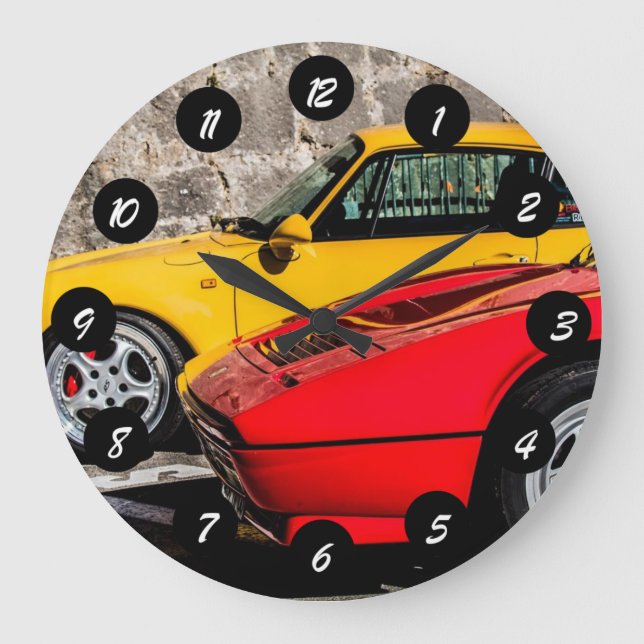 Reloj Redondo Grande Automóviles de lujo amarillo y rojo (Anverso)