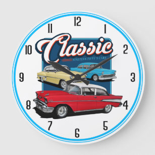 Reloj Redondo Grande Autos clásicos de los años 50