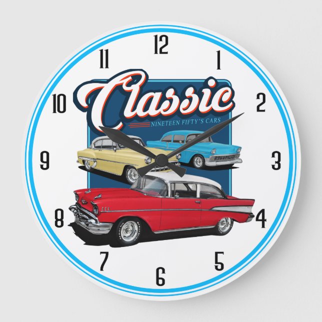 Reloj Redondo Grande Autos clásicos de los años 50 (Anverso)