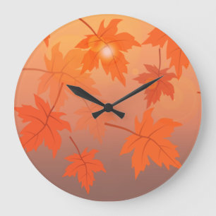 Reloj Redondo Grande Autumn design with maple leaves and bokeh effect
