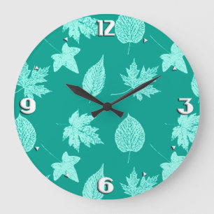 Reloj Redondo Grande Autumn leaves - aqua and turquoise
