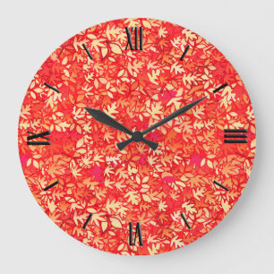 Reloj Redondo Grande Autumn leaves, coral orange